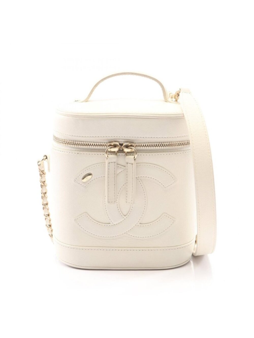 Chanel Handbag CC Logo 2-Way AS White Lambskin CC Vanity Chain Shoulder